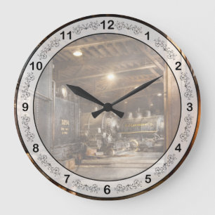 Train - Ready in the roundhouse Large Clock