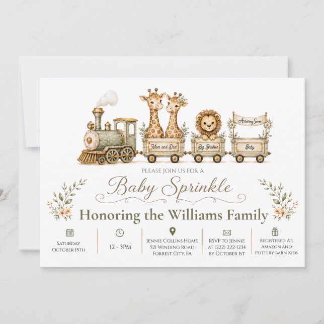 Train Safari Big Brother Baby Sprinkle Invite (Front)