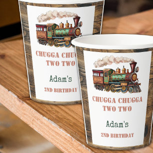 Train Second 2nd Birthday Party Chugga Chugga Two  Paper Cups