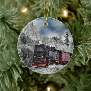 Train Snow Photo Ceramic Tree Decoration