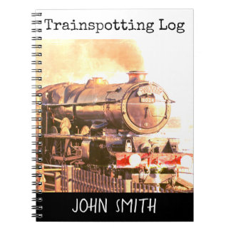 Train spotter's log, vintage steam loco, your name notebook