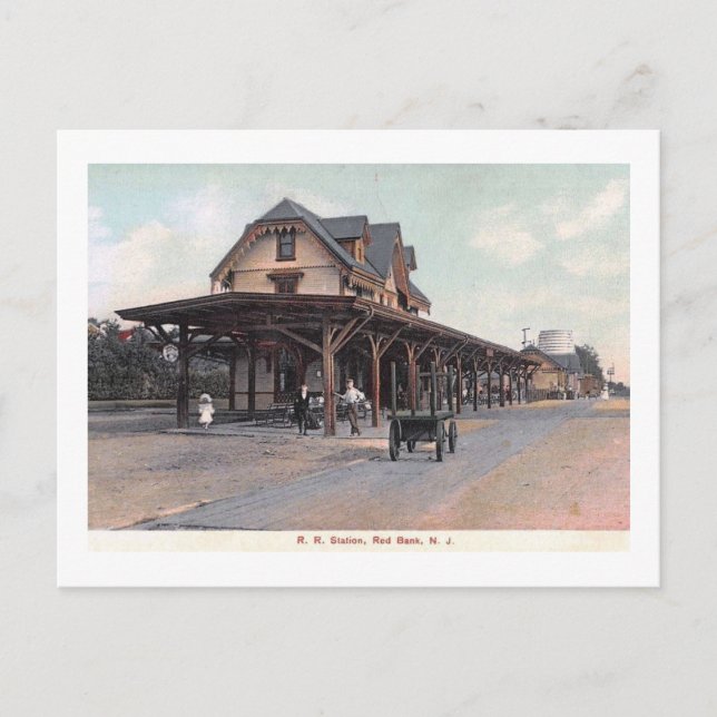 Train Station, Red Bank, NJ 1908 Vintage Postcard (Front)