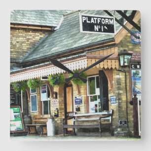 TRAIN STATIONS SQUARE WALL CLOCK