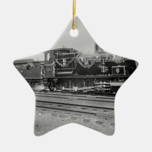 train steam locomotive engine old railway railroad ceramic tree decoration