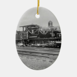 train steam locomotive engine old railway railroad ceramic tree decoration