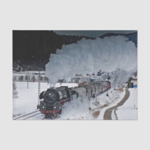 Train Steam Locomotive Snow Photo Tissue Paper