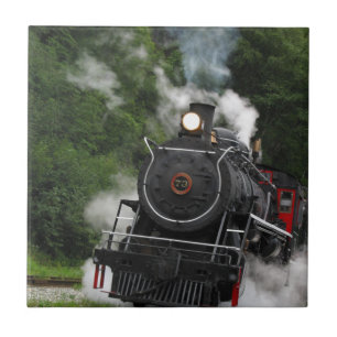 train steam rail railway station engine rails art tile