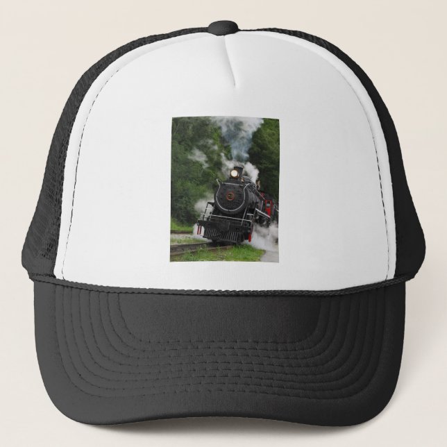 train steam rail railway station engine rails art trucker hat (Front)