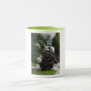 train steam rail railway station engine rails art Two-Tone coffee mug