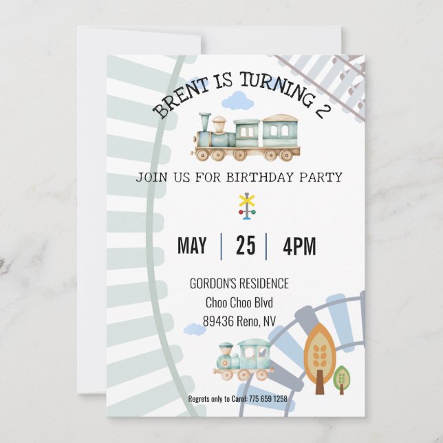 Train Theme Birthday Invitation (Front)