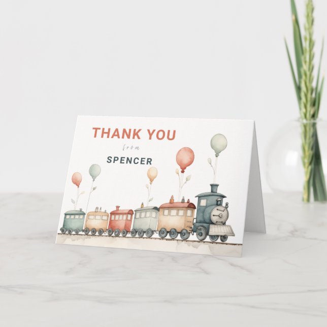 Train-Themed Folded Birthday Thank You Card (Front)