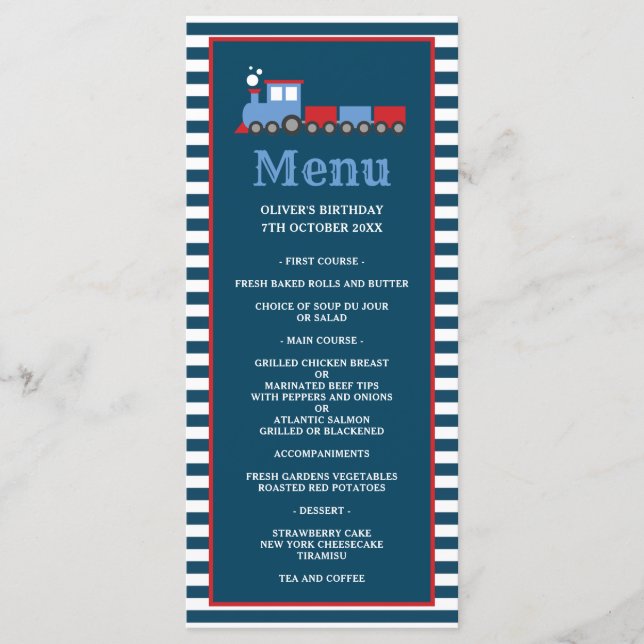 Train themed party birthday menu (Front)