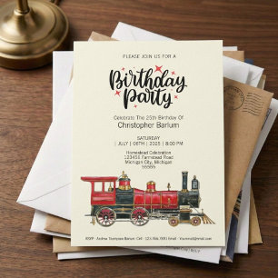 Train-Themed Please Join Us Birthday Party  Invitation