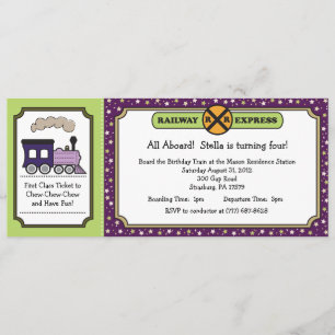 Train Ticket Invite - Purple and Green