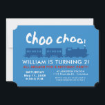 Train ticket kids birthday party invitation<br><div class="desc">All aboard for a super fun train-themed birthday party! Featuring a dark blue train silhouette with "choo choo" in white as the smoke, this blue and red kid's birthday party invitation is perfect to celebrate your little choo choo fan. The ticket-shape invitation coordinates with the Lea Delaveris Design Train Birthday...</div>