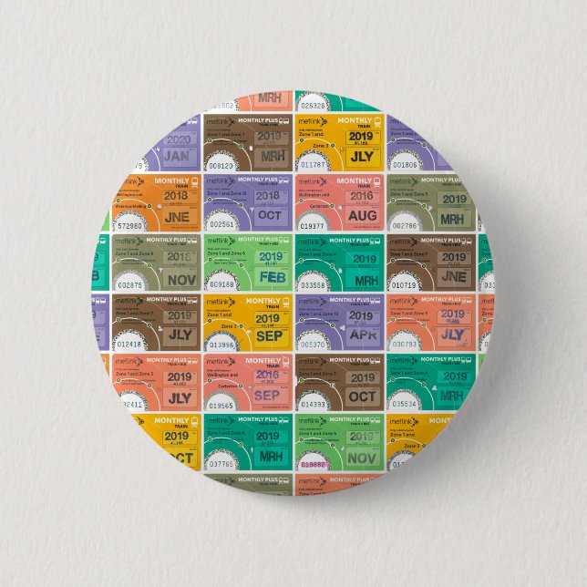 Train ticket montage 6 cm round badge (Front)