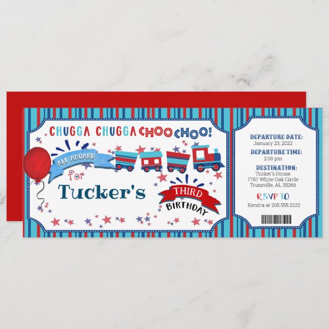 Train Ticket Toddler Birthday Party Invitation (Front/Back)