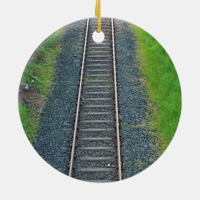 Train Track Railway in Nature, Landscape Ceramic Tree Decoration (Back)