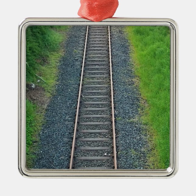 Train Track Railway in Nature, Landscape Metal Tree Decoration (Front)