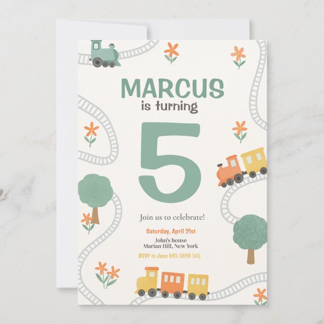 Train Travel Railroad Kids Birthday Party Invitation (Front)