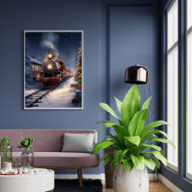 Train travel through snow Poster