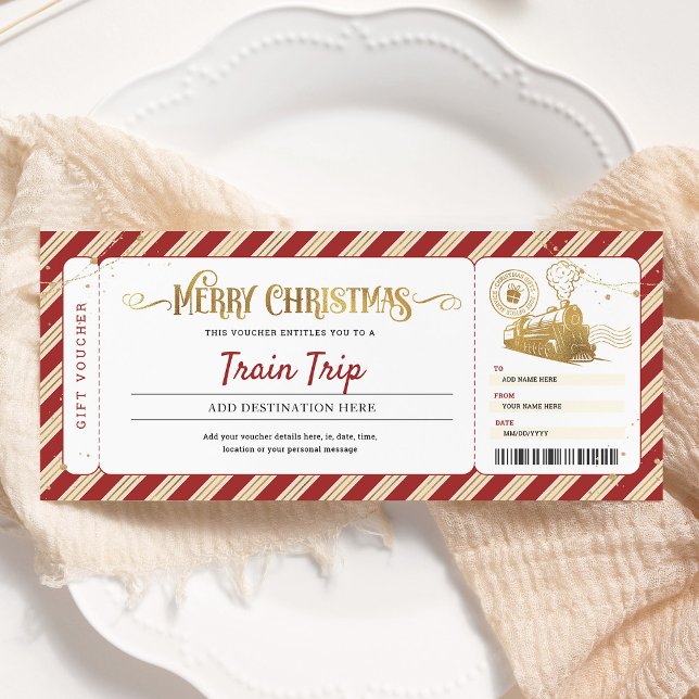 Train Trip Christmas Boarding Pass Gift Ticket Invitation (Creator Uploaded)