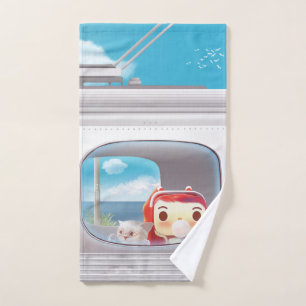 Train Trip with Cat Hand Towel