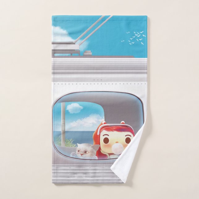 Train Trip with Cat Hand Towel (Hand Towel)