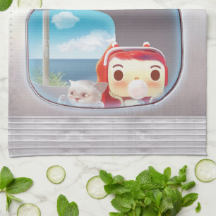Train Trip with Cat Tea Towel