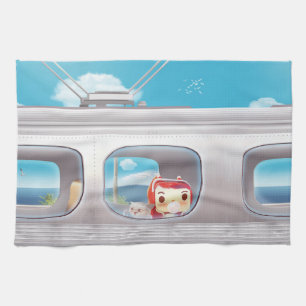 Train Trip with Cat Tea Towel