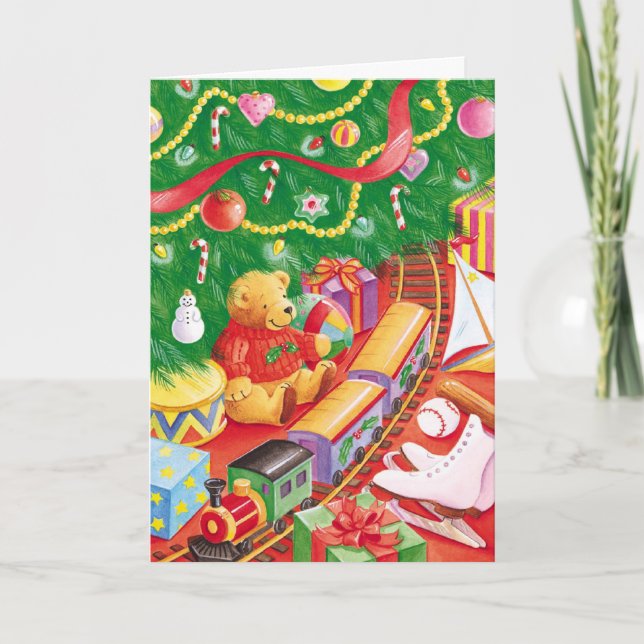 Train under tree Christmas customisable card (Front)