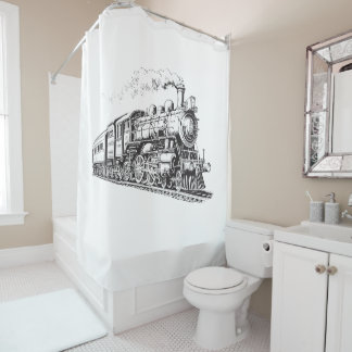 Train Vintage Graphic Design Sketch Retro Steam  Shower Curtain