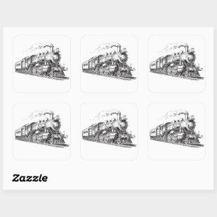 Train Vintage Graphic Design Sketch Retro Steam Square Sticker