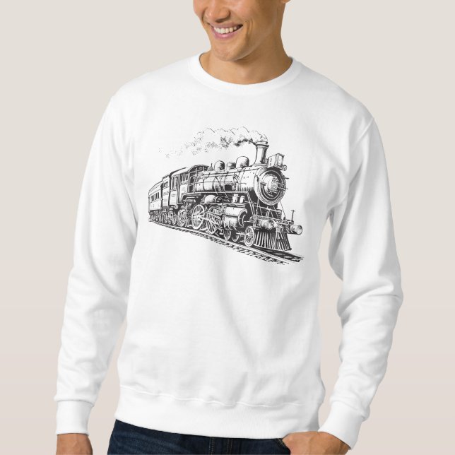 Train Vintage Graphic Design Sketch Retro Steam  Sweatshirt (Front)