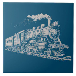Train Vintage Graphic Design Sketch Retro Steam Tile