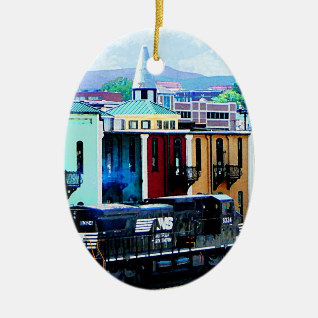 Train with Two Locomotives Roanoke, VA Ceramic Tree Decoration (Front)