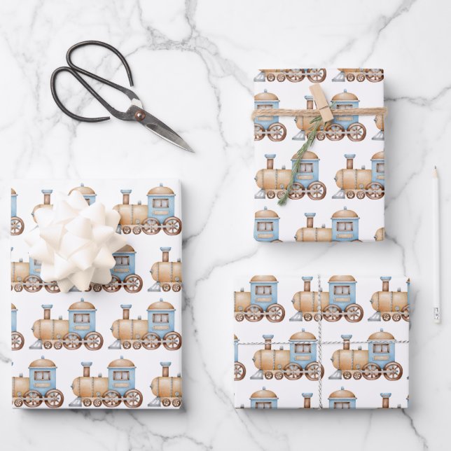 Train Wrapping Paper, Locomotive Gift Wrap (Front)