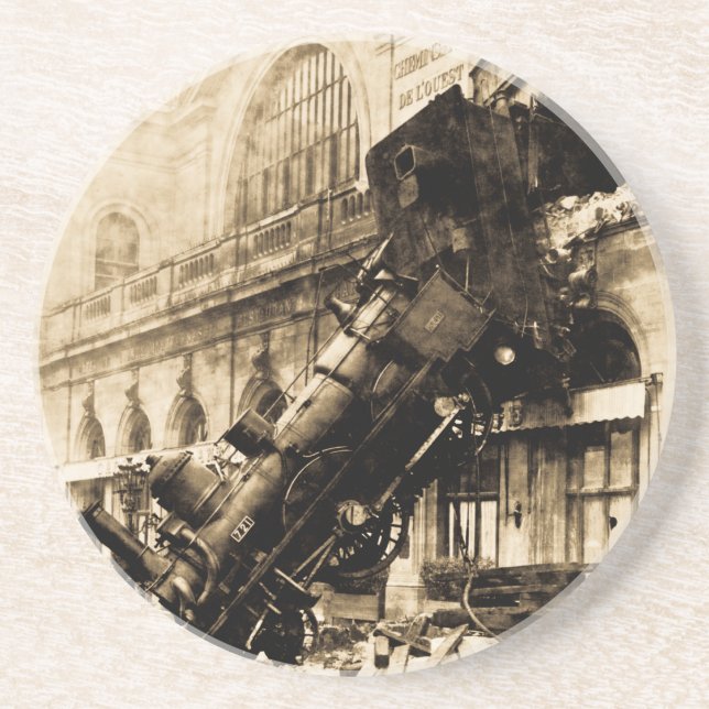 Train Wreck at Montparnasse 1895 Vintage Coaster (Front)