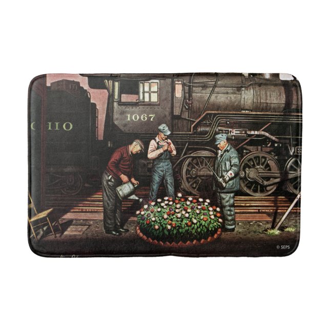 Train Yard Flower Garden by Stevan Dohanos Bath Mat (Front)
