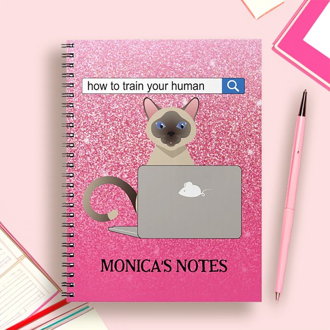 Train Your Human Funny Siamese Cat Pink Glitter Notebook (Train Your Human Funny Siamese Cat Pink Glitter Notebook)