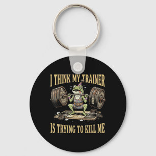 Trainer Is Trying To Kill Funny Frog Gym Meme Key Ring