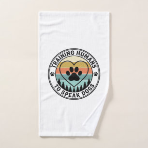 Training Humans to Speak Dogs Vintage Paw Badge_1 Hand Towel