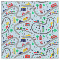 Trains Cars Bus Road Railroad Track on pale blue  