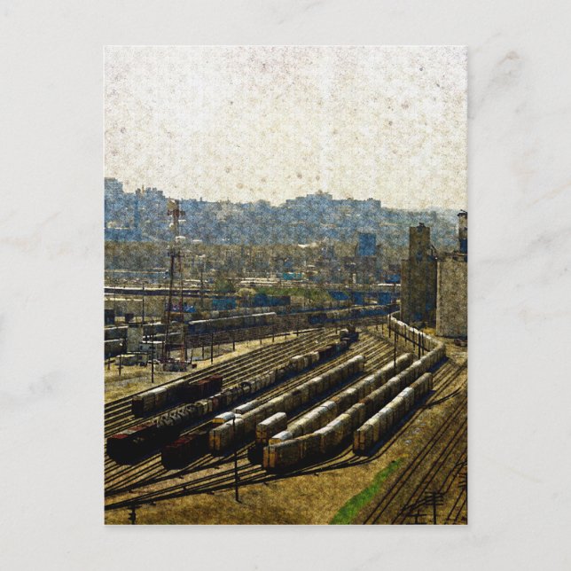 Trains from the Ninth Floor, A View of Kansas City Postcard (Front)