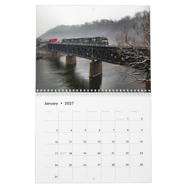 Trains on Bridges Calendar (Jan 2027)