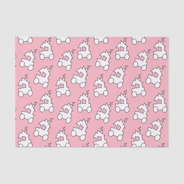 Trains on Coral Pink Tissue Paper (Front)