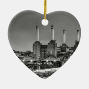 Trains pass Battersea Power Station, London Ceramic Tree Decoration