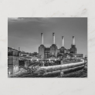 Trains pass Battersea Power Station, London Postcard
