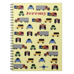 Trains, Plains and Automobiles Boys Monogrammed   Notebook
