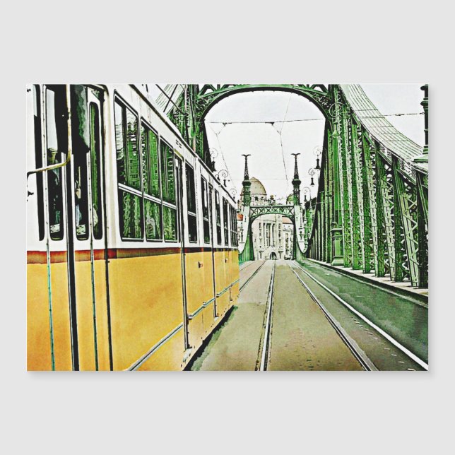 Tram - on bridge -Budapest magnetic card (Front)